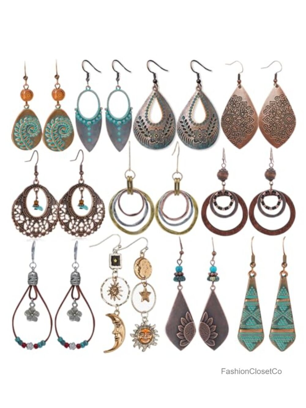11 Pairs Vintage Drop Dangle Earrings Boho Jewelry Set Retro Flower Teardrop